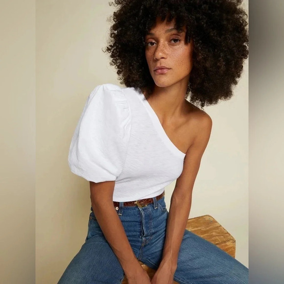 Nation LTD - Raina Balloon Sleeve One Shoulder Tee in white - Picture 2 of 11